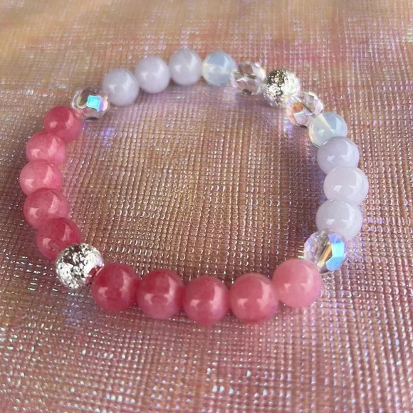 Handmade Pink Quartzite + Opalite Crystal Bracelet - Picture 5 of 5